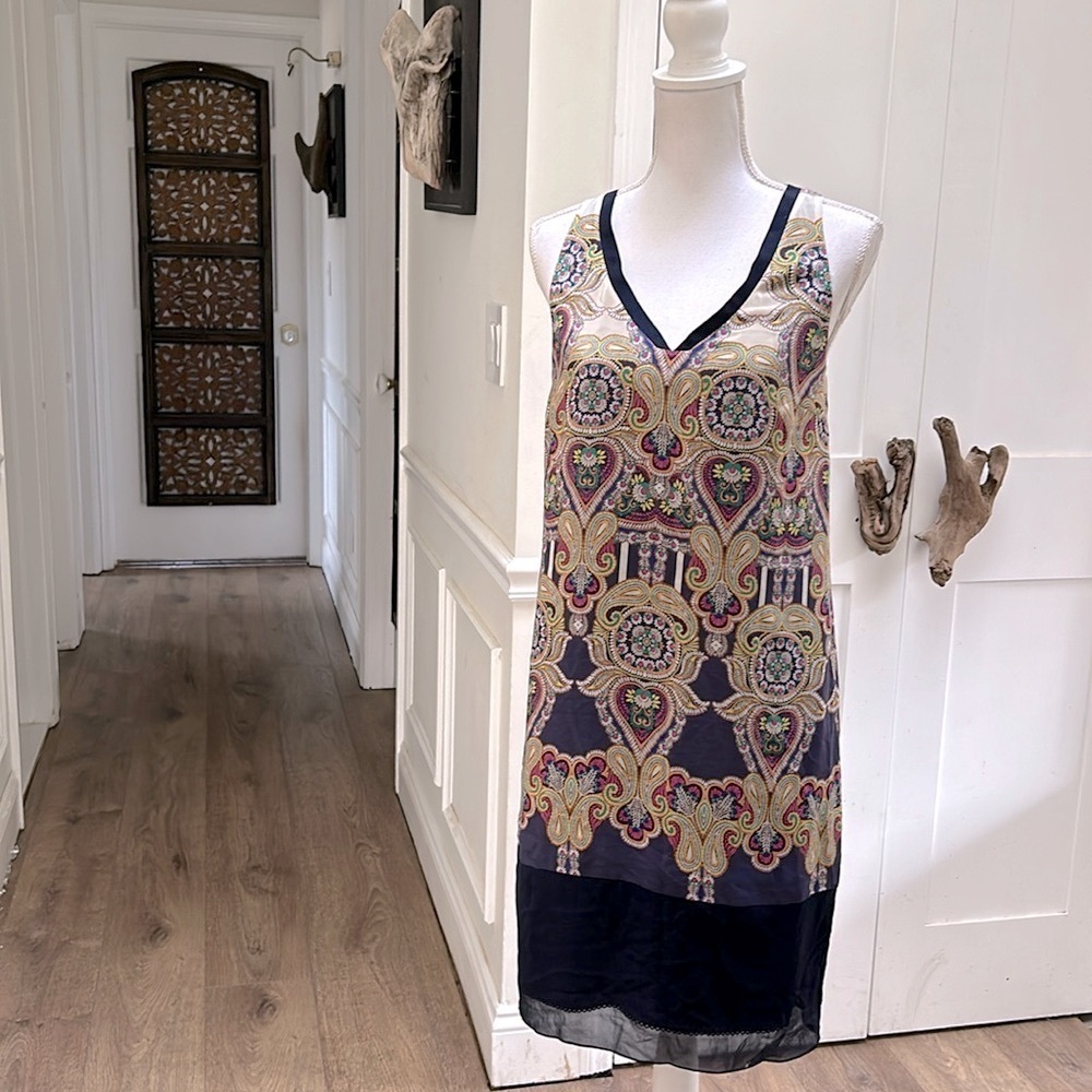 Leifsdottir Anthropologie Silk Paisley Shift Dress Sleeveless‎ V Neck 4 Boho